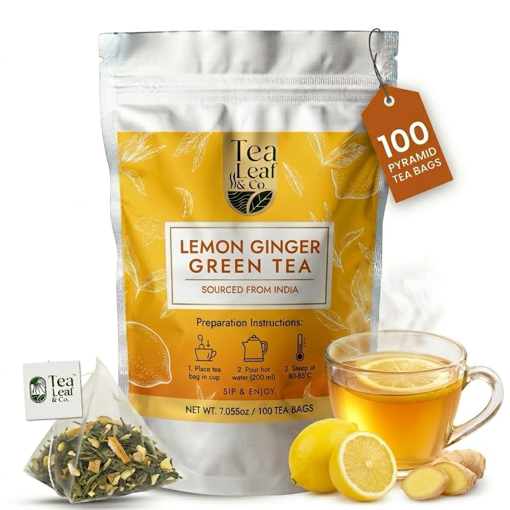 Lemon Ginger Green Tea (200gm/7oz), Natural Herbal Infusion, 100 Tea Bags Lemon Ginger 100 Tea Bags