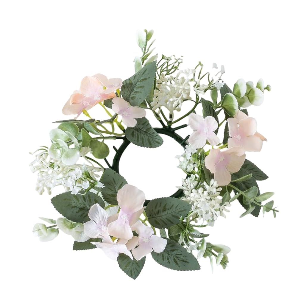 CTRLZS Wedding Candlestick Wreath Artificial Flower Plants Candle Aromatherapy Ring Holder Table Centerpiece Decor Champagne