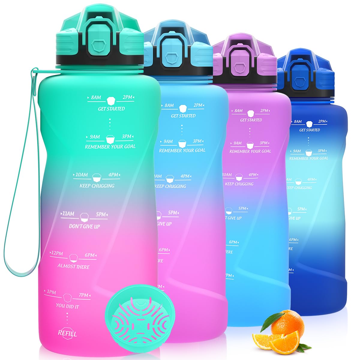 Niggeey Sport Trinkflasche 500ml, 700ml, 1L, 1,5L, 2L Trinkflasche Kinder Auslaufsicher, BPA-frei Tritan Motivierende Wasserflasche mit Zeitmarkierung, Sportflasche für Kinder, Schule, Fitness, Gym