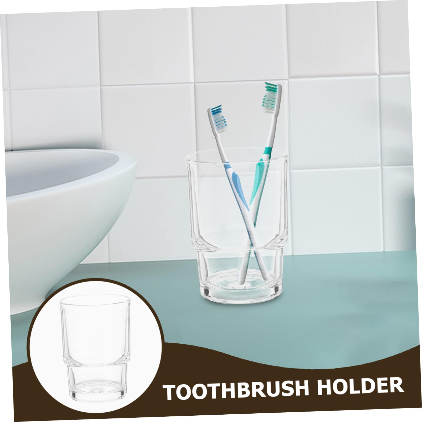 ARTIBETTER Portaspazzolino da Denti in Vetro 2 Pezzi per Bagno, Bicchiere Trasparente Resistente e Versatile, Stile Semplice ed Elegante, Sul Lavandino