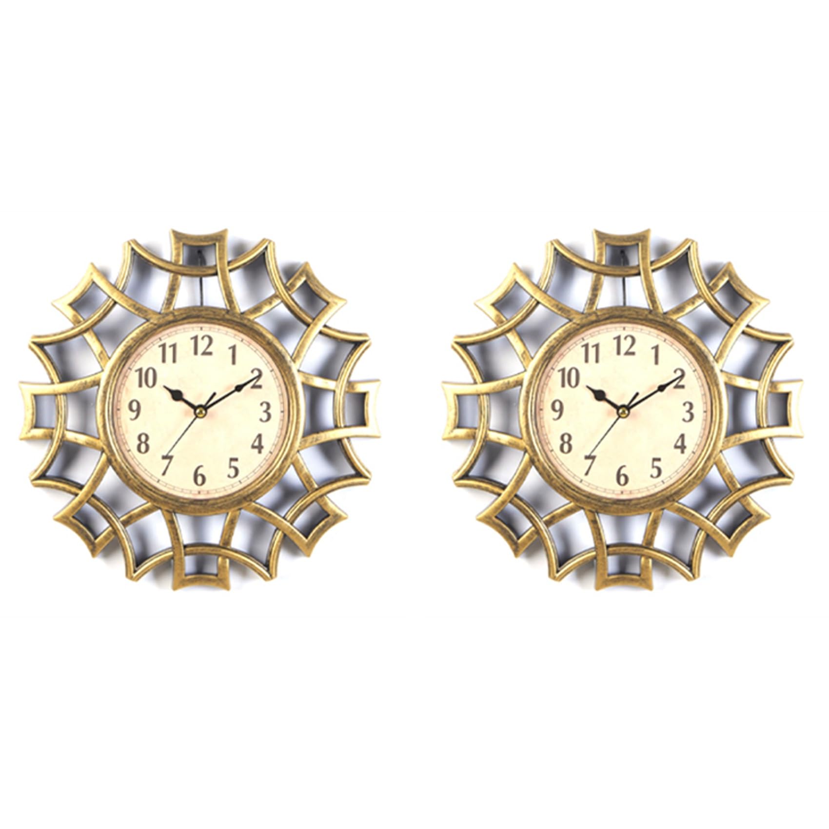 Horloge Murale Dorée en Métal Abstrait de Style Moderne et Vintage Chic, Lot de 2