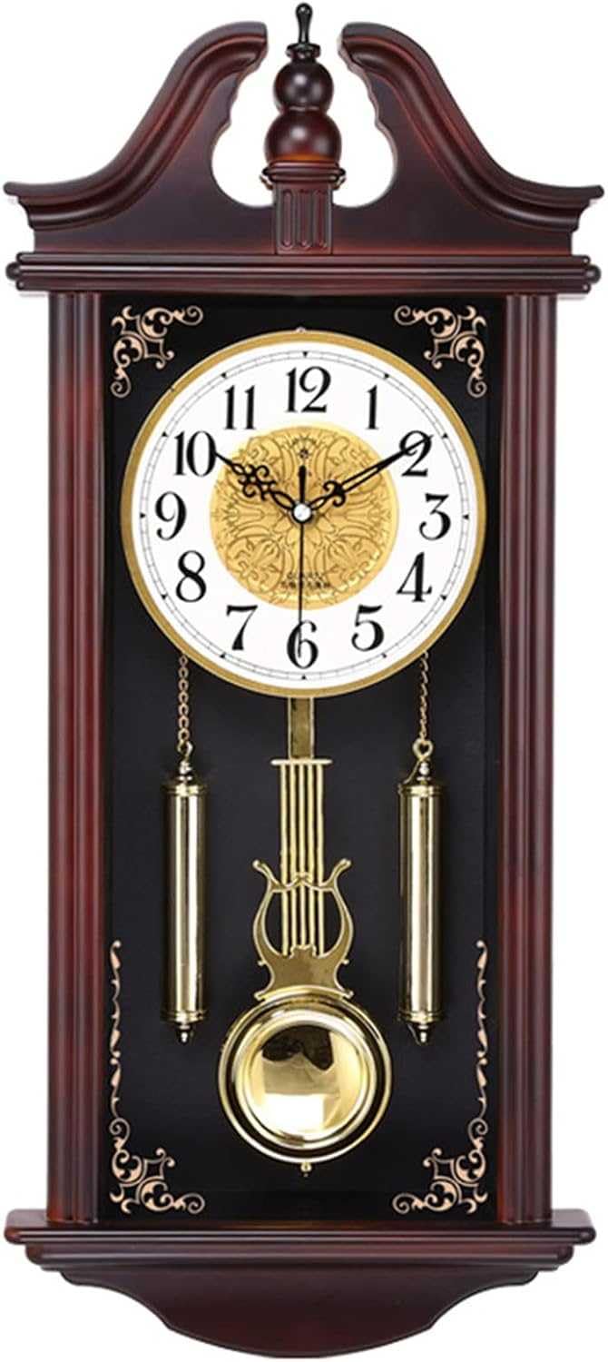 GHKryD wall clock, Traditional Chiming Pendulum Wall Clock - 26in Silent Grandfather Wooden Brown, Classic Home Decor(A)