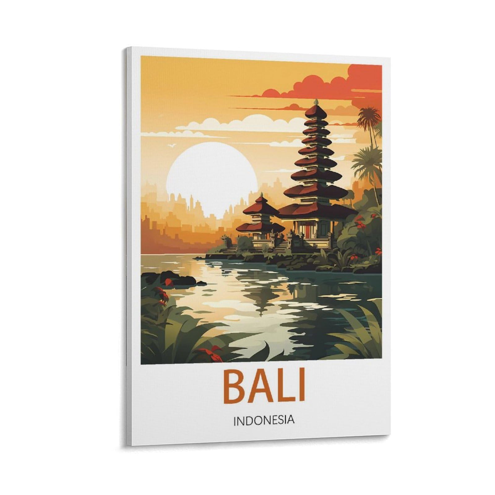 Cyyhgee Frame-Style Bali Indonesia Vintage Travel Posters 24X36inch(60X90cm) Canvas Poster Wall Art Living Room Home Decor
