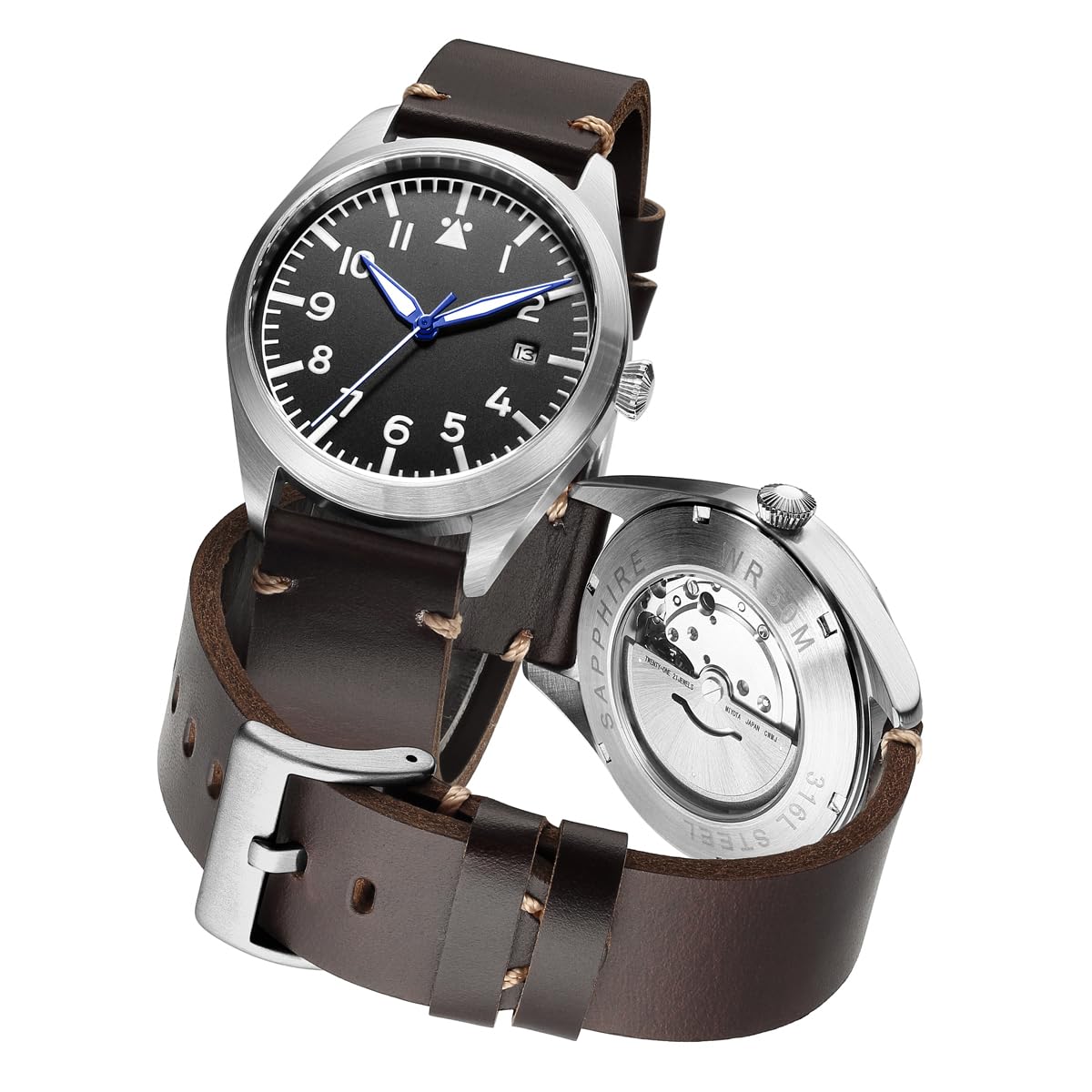 Boyarca Pilotenuhr Herren Flieger Armbanduhr Japan Automatikwerk Mechanische Uhren Edelstahlgehäuse Flieger Uhren mit Leuchtend Wasserdicht