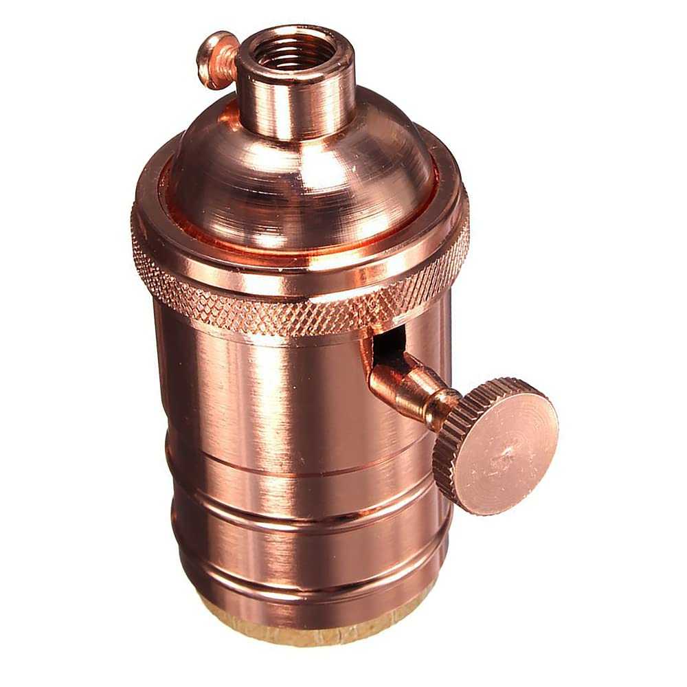TopHomer Vintage Bulb Socket, Retro E26/E27 Retro Copper Lamp Holder with Switch Knob for Home Decoration and Bar Pendant Light (Red Bronze)
