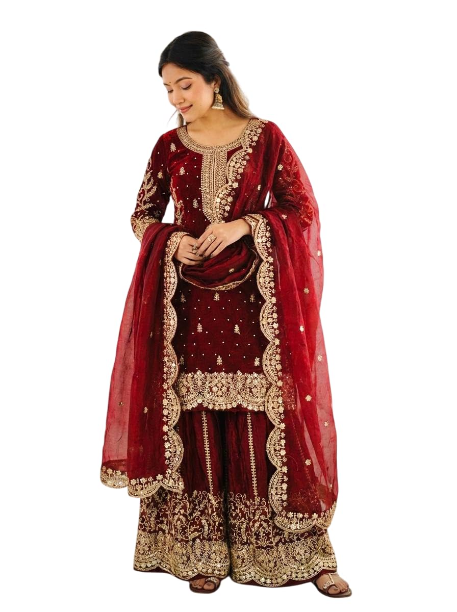 Women's Beautiful Fendy Silk With Embroidery and hand works with Full Sleeve Salwar Suit For Women Readymade Salwar Suit Set For Any Occasion-picture-39
