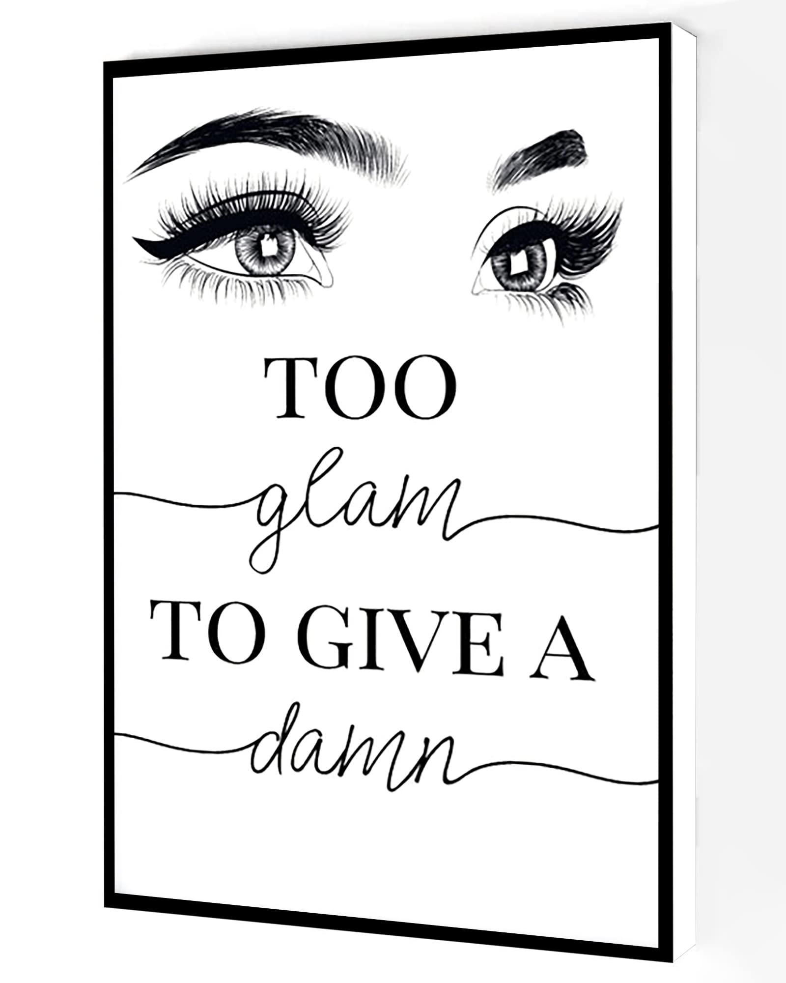 Eyelash Extensions Canvas Wall Art,Too Glam To Give A Damn Print,Lashes Decor Modern Artwork Painting For Living Room Office Home Decoration 16''x24''