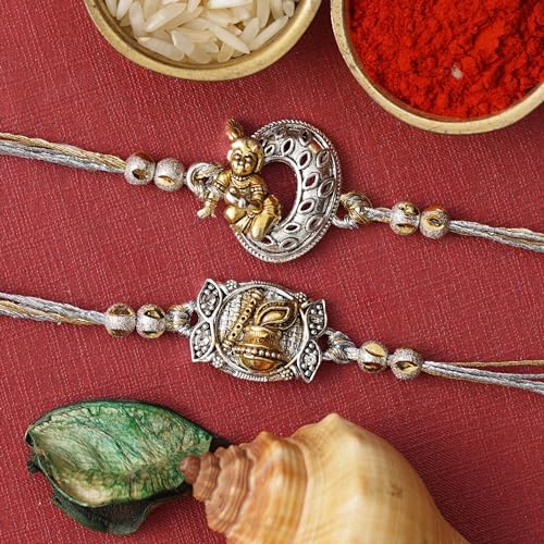 Image of eCraftIndia Set of 2 Evil Eye Designer Rakhis for Brother with Roli Chawal Pack | Raksha Bandhan Rakhi