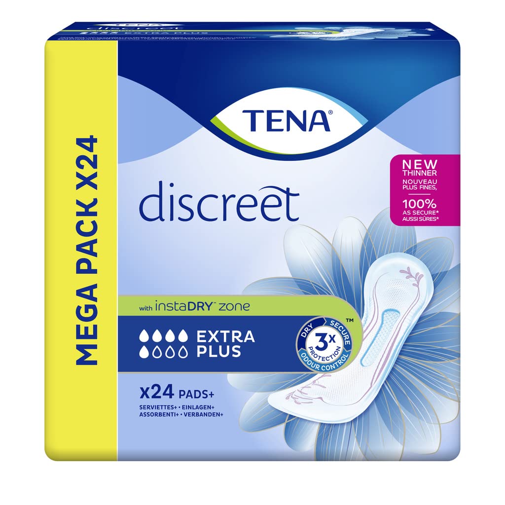 TENA Discreet Extra Plus - Servilletas Incontinencia Mujer Mega Pack 24 Servilletas