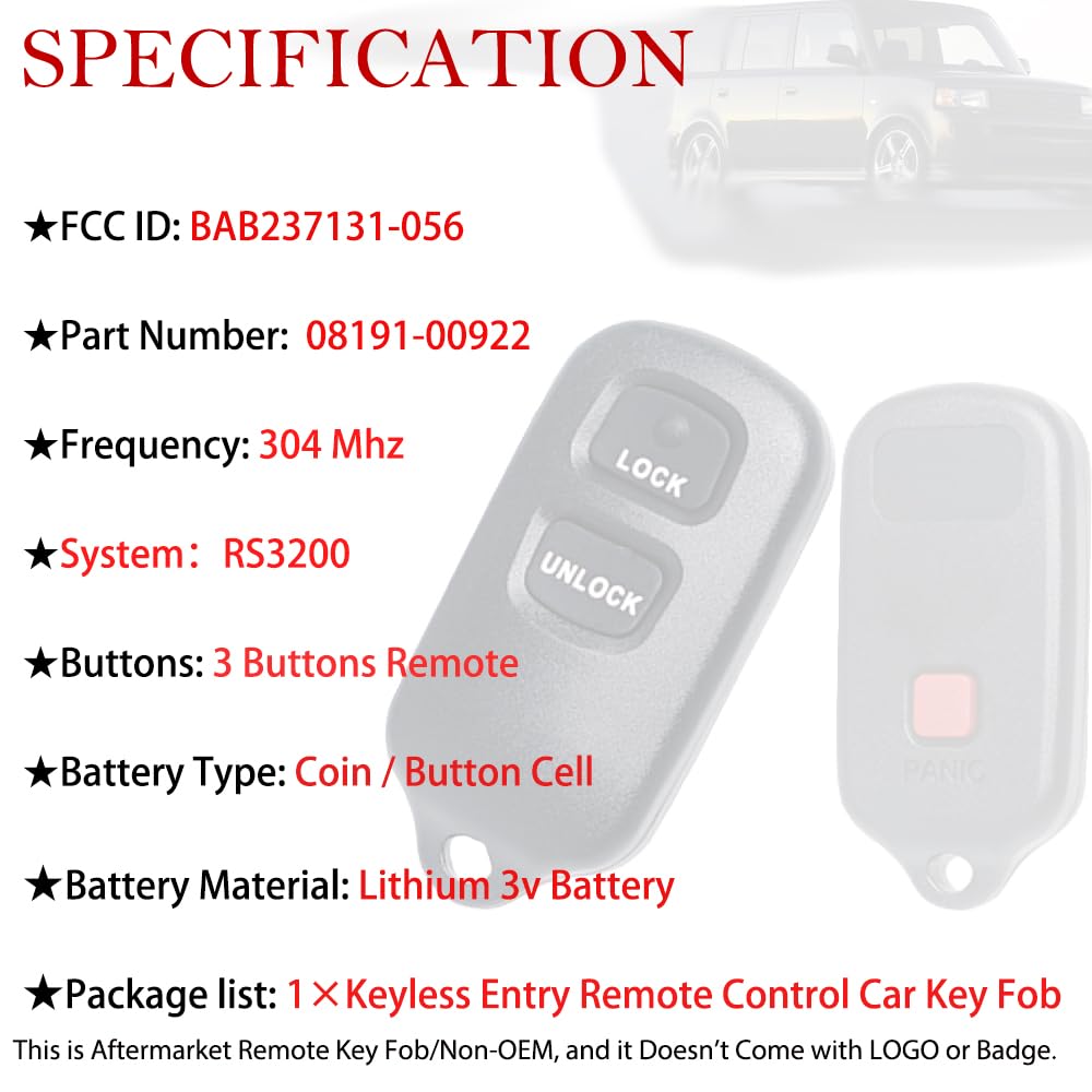 Keylessbest Replacement Key Fob For 2001-2004 Toyota Avalon Solara - HYQ12BBX 4-Button 314MHz Remote