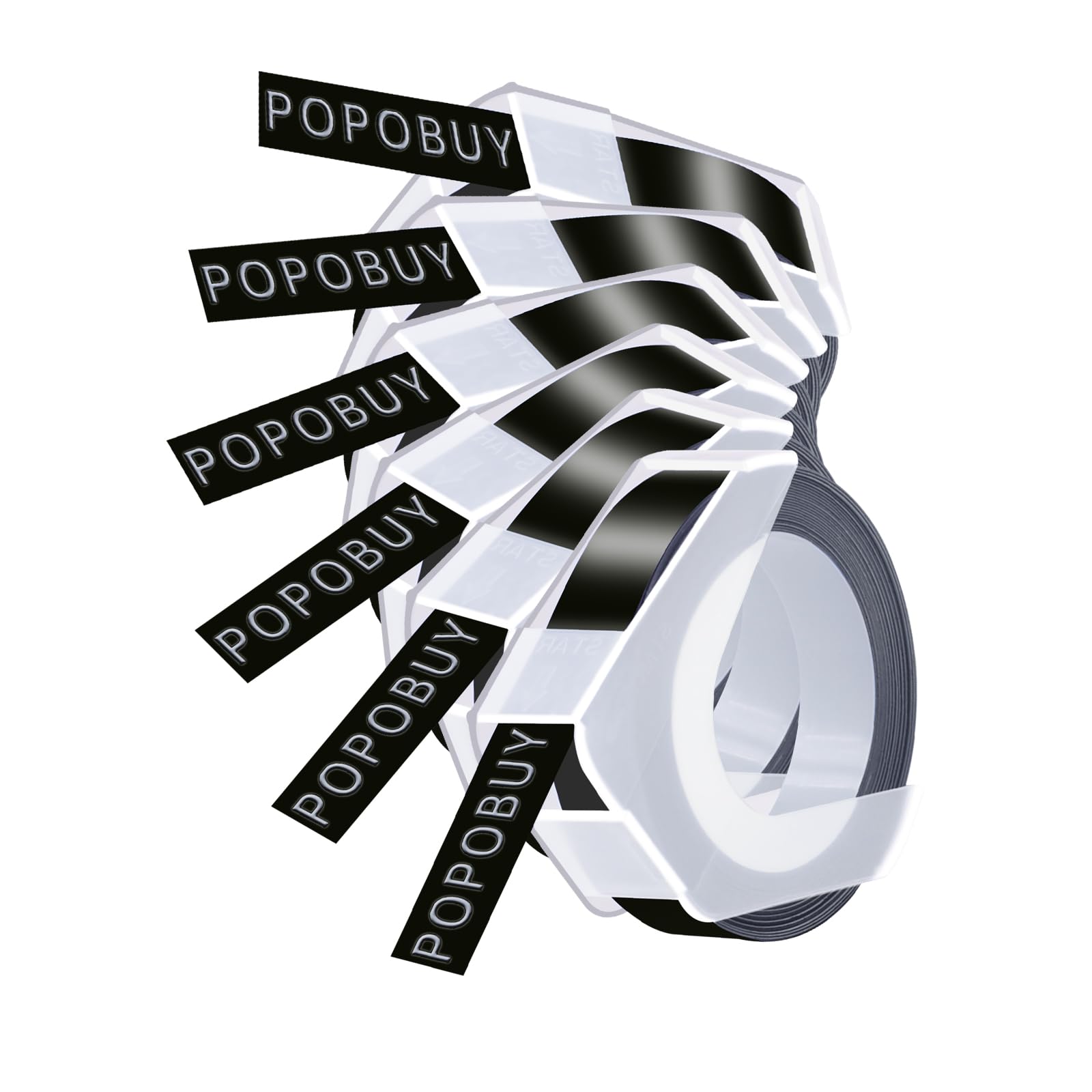 POPOBUY 6 Pack Embossing Label 1/2 Inch A521209 Compatible for DYMO 3D Plastic Emboss Tape 521209 White on Black, 12mm x 3m for Office Mate II 1540 154000, MoTEX E101 E404 Label Makers