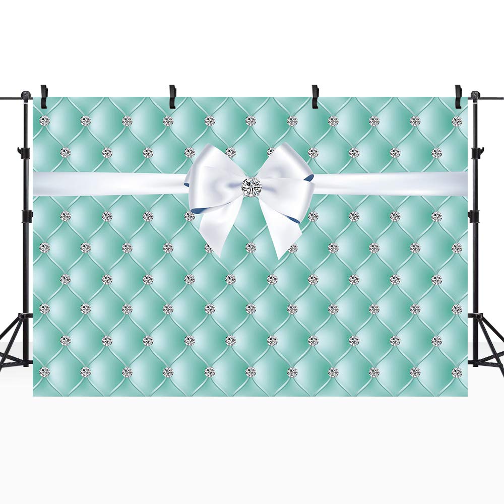 Fotohintergrund Frühstück Mit Blauer Schleife - Perfekt Für Geburtstag, Hochzeit & Party | 1,5x1m Vinyl | Glitzer-Diamantschleifen