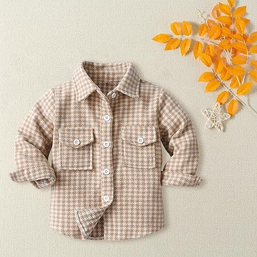 Baby Boys Girls Plaid Flannel Shirt Classic Vintage Houndstooth Long Sleeve Jacket Kids Casual Comfy Cute Button Down Shirts3