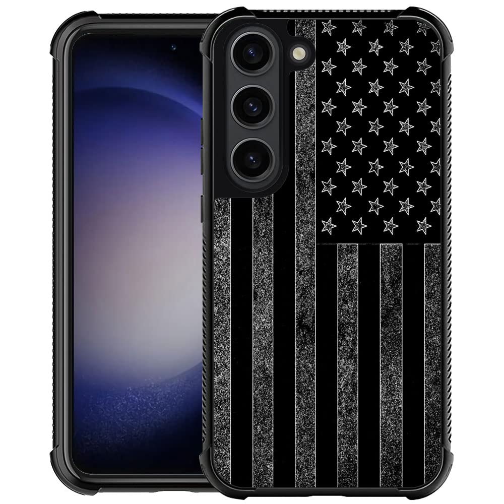 ZHEGAILIAN Case Compatible with Samsung Galaxy S23 Case,Black and White American Flag Graphic Design Acrylic Shockproof Anti-Scratch Hard Case for