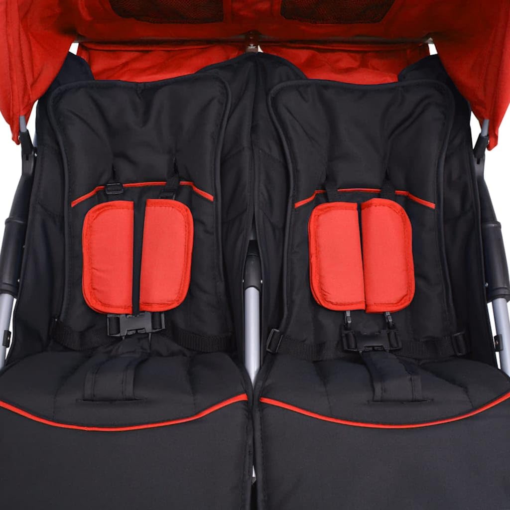 Poussette Double, Poussette Deux Places pour Jumeaux Pliable Acier Rouge et noir