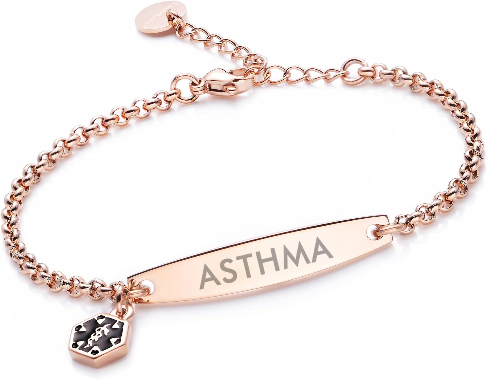LinnaLove-Pre-engraved Simple Rolo chain Medical alert id bracelet for Women