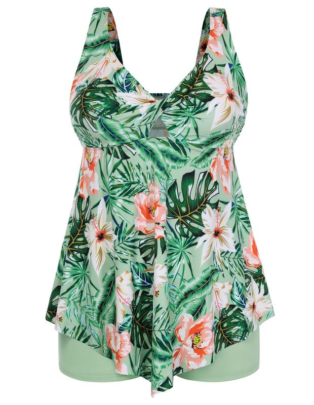 Hanna Nikole Tankini Damen Set Große Größen Zweiteilig Bauchweg Badeanzug Cut Out Tankini-Tops Mit Badeshorts Push Up Bademode Verstellbare Badebekleidung Crossover Schwimmanzug Elegant Strandmode