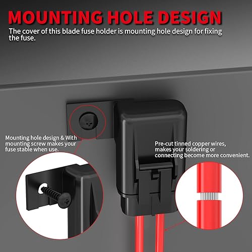 Miniatura 4 de DAIERTEK Portafusibles en línea 12V 12 AWG impermeable para fusible de cuchilla ATC/ATO con fusible en línea de 20 Amp 30 Amp 40 Amp, Portafusibles
