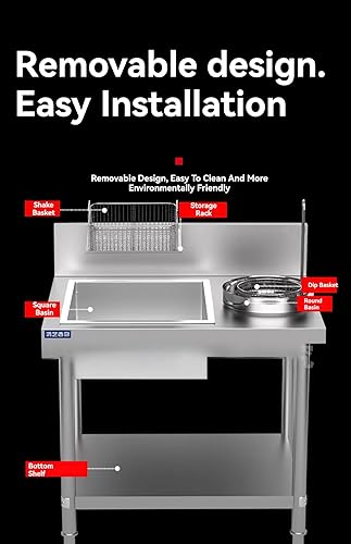 Miniatura 5 de Mesa de empanado de acero inoxidable  Base de chef comercial, estación de preparación de empanado manual independiente de acero inoxidable para