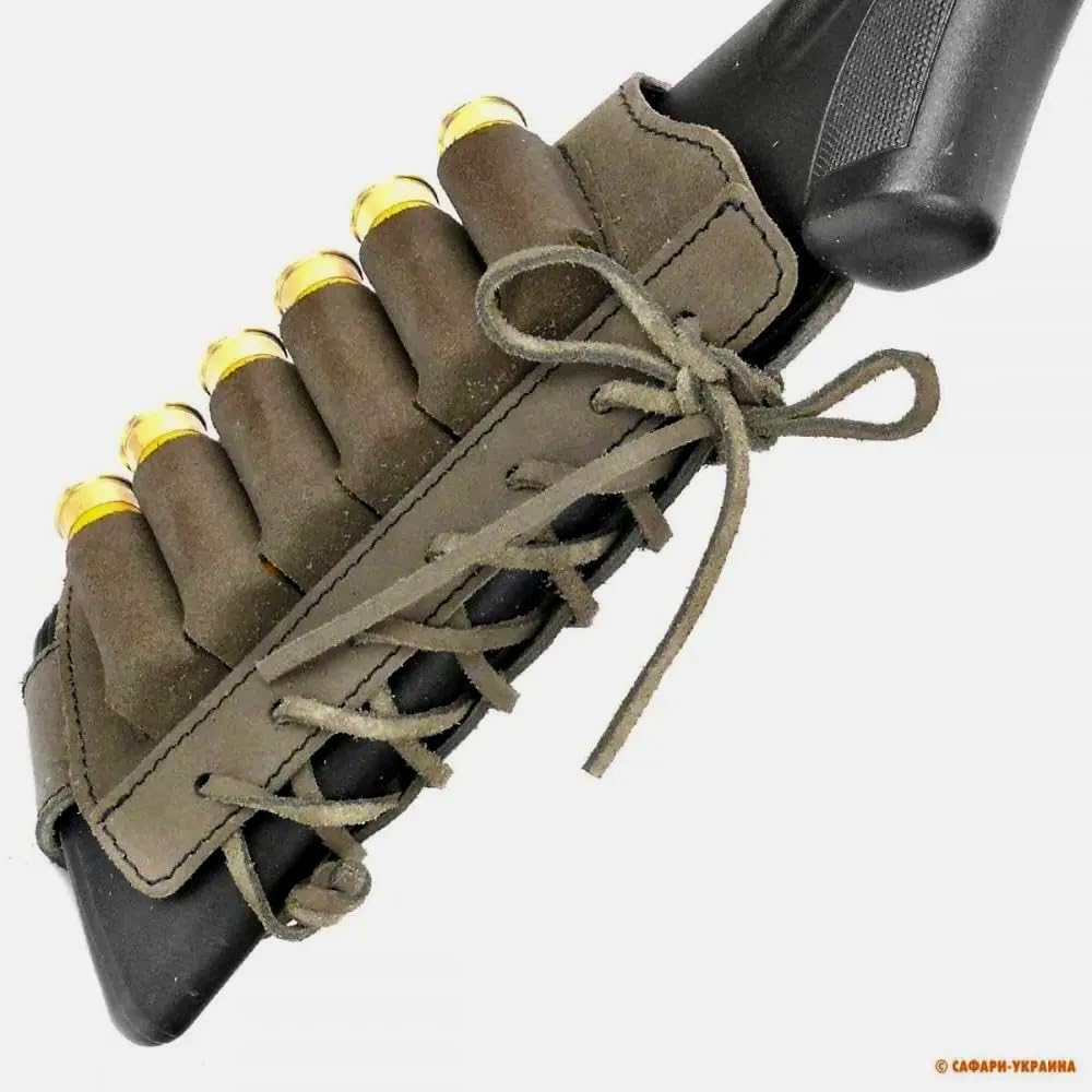 Leather Rifle Buttstock Shotgun Shell Holder, Recoil Pad for .30-30, .308, 12/16Ga Hunting