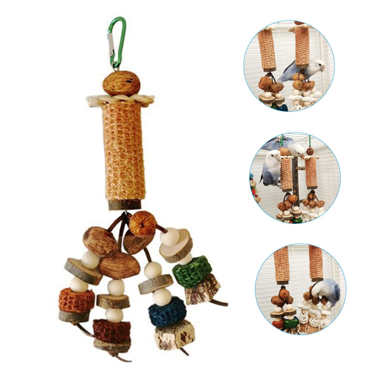 Beaupretty 3pièces Jouet Suspendu pour Perroquet Accessoire Intéressant pour Perruche Et Cockatiel Jouet à Mâcher Naturel pour Oiseaux Stimule Amusement Et Diminue Ennui