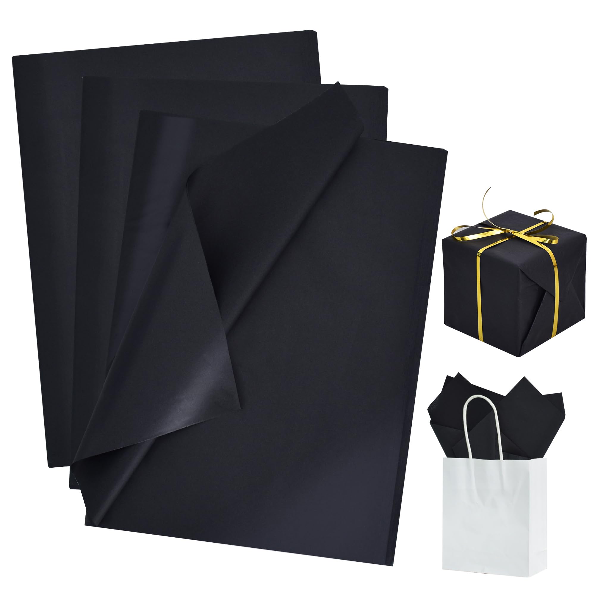 BEISHIDA 100 Sheets Black Tissue Paper Bulk, Wrapping Tissue Paper for Gift Bags, 14 x 20 Inch Gift Wrap for Halloween Birthday Wedding Graduation DIY Crafts Holiday Flowers