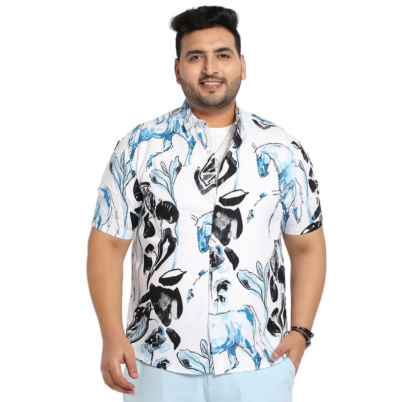 Image of Instafab Plus Men's Shirt for Casual Wear | Spread Collar | Button Closure | Plus-Size Fit | Short Sleeve | Cotton Shirt Crafted with Comfort Fit for Everyday Wear