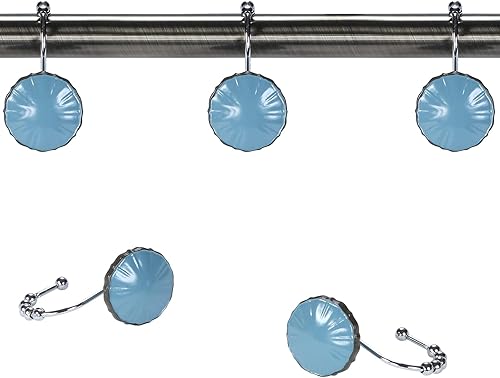 Hanakotoba - Ganchos decorativos azules para cortina de ducha, diseño de bolas de anillo enrollable, ganchos para cortinas de baño, juego de 12