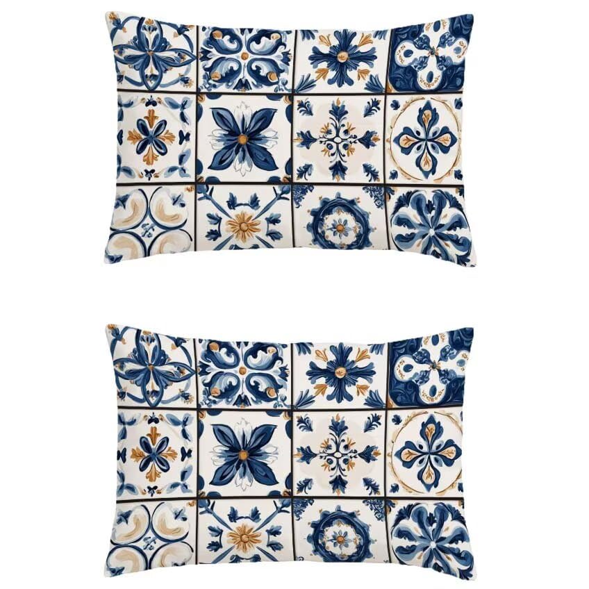 Housse coussin salon de jardin extérieur bleu marine en lin 60x90