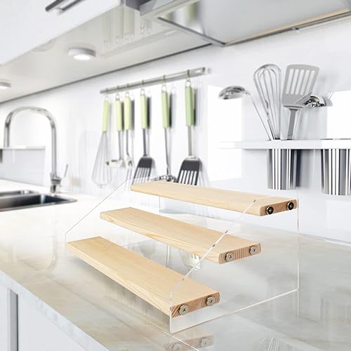 Miniatura 4 de Estante de especias escalonado, tablero de madera acrílica, organizador de especias para gabinete, organizador de condimentos, estante de especias,