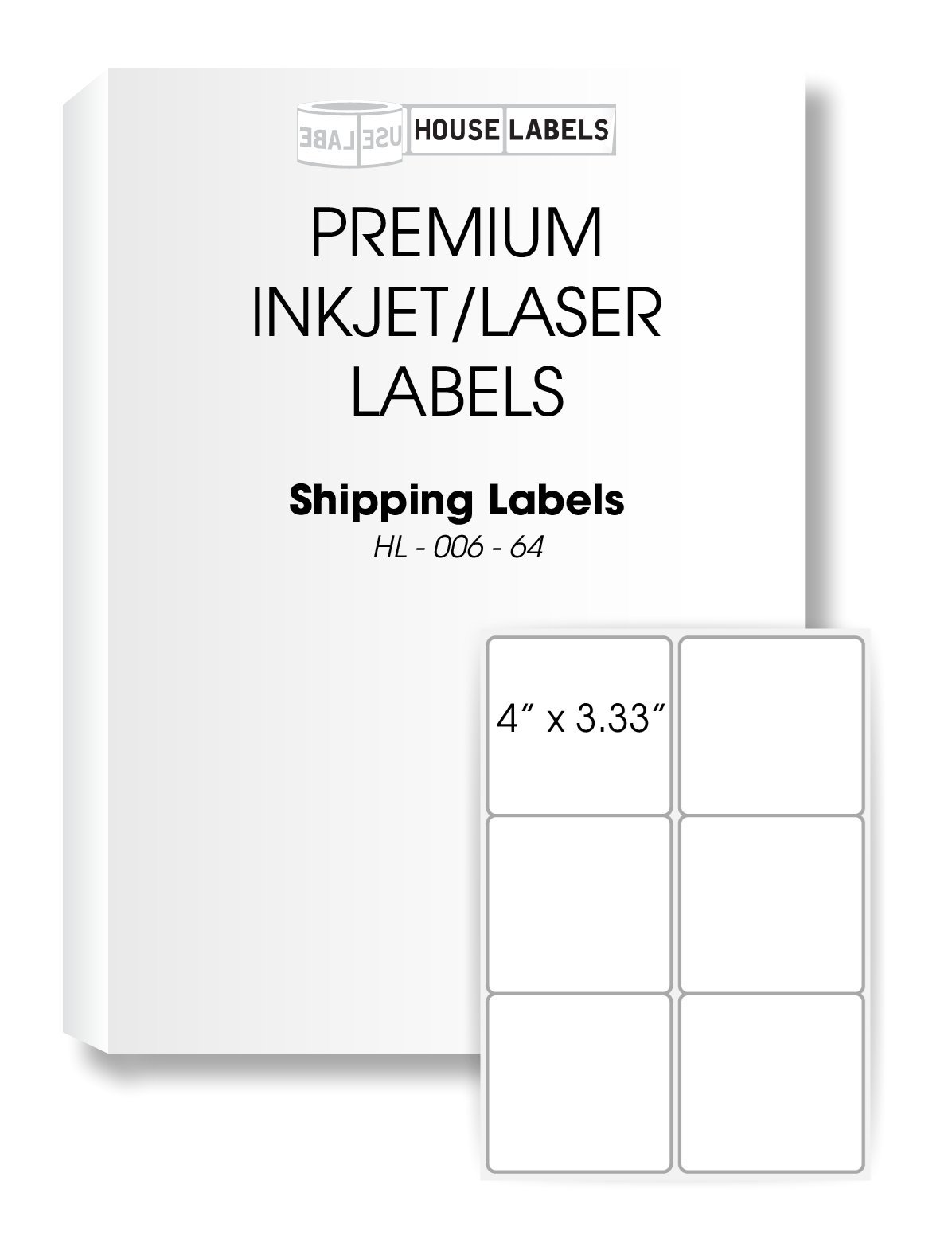 HOUSELABELS 6-up Shipping Labels (4" x 3-1/3") for Laser and Inkjet Printers, 2,000 Sheets