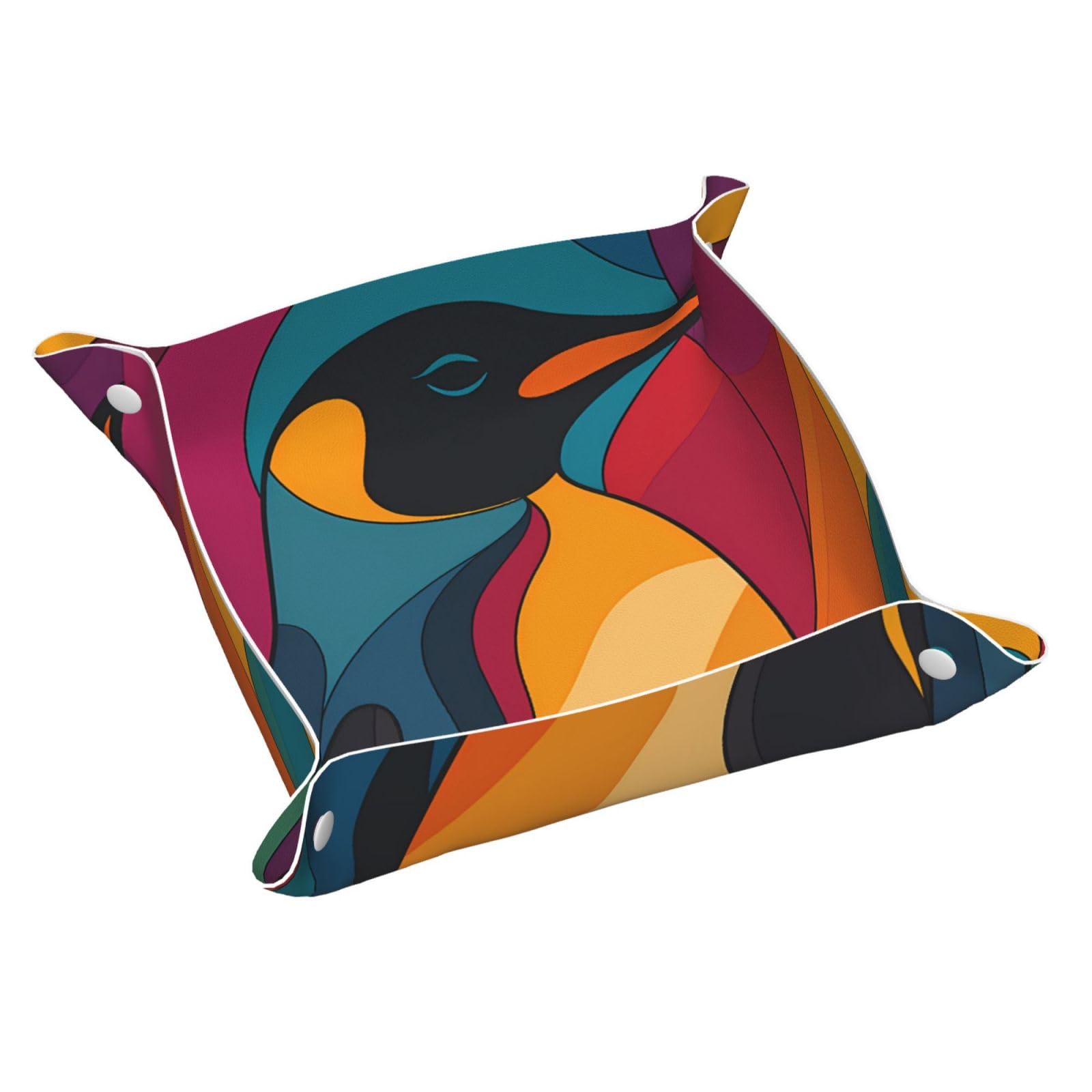 HLBSDM Colorful Penguin Tray Men's Leather Valet Parking Portable Entrance Trays Bedside Storage Box