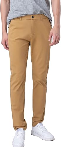 Plaid&Plain - Pantalones chinos para hombre, de corte entallado y pierna cónica, color caqui