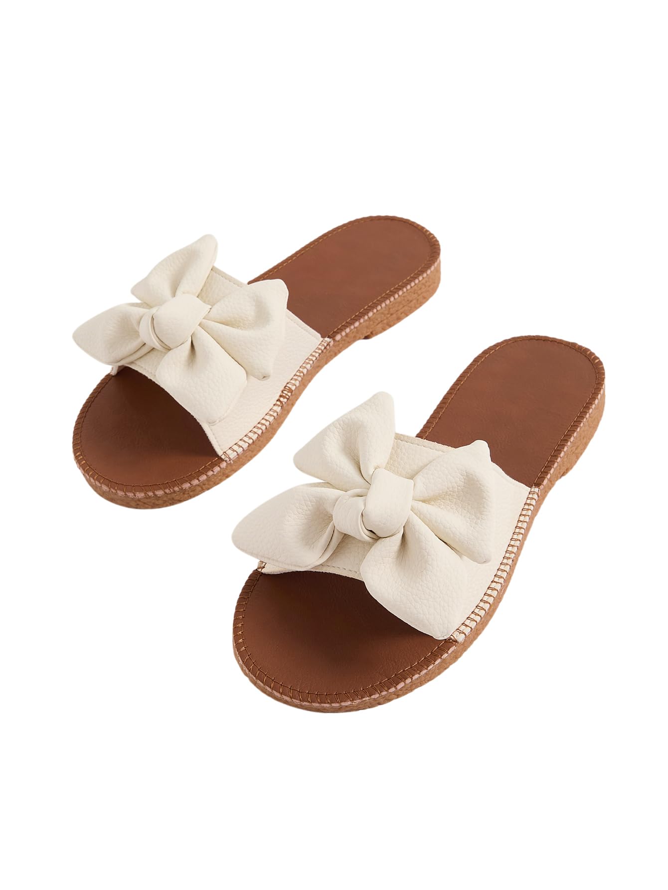 Verdusa Women's Bow Knot Flat Sandals Open Toe Slides Leather Summer Slippers