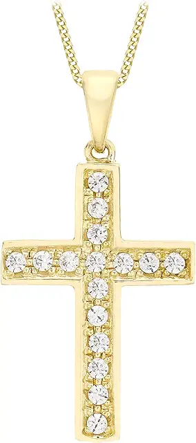 9 ct Yellow Gold Diamond Cross Pendant Necklace - Adjustable Chain 40-46 cm