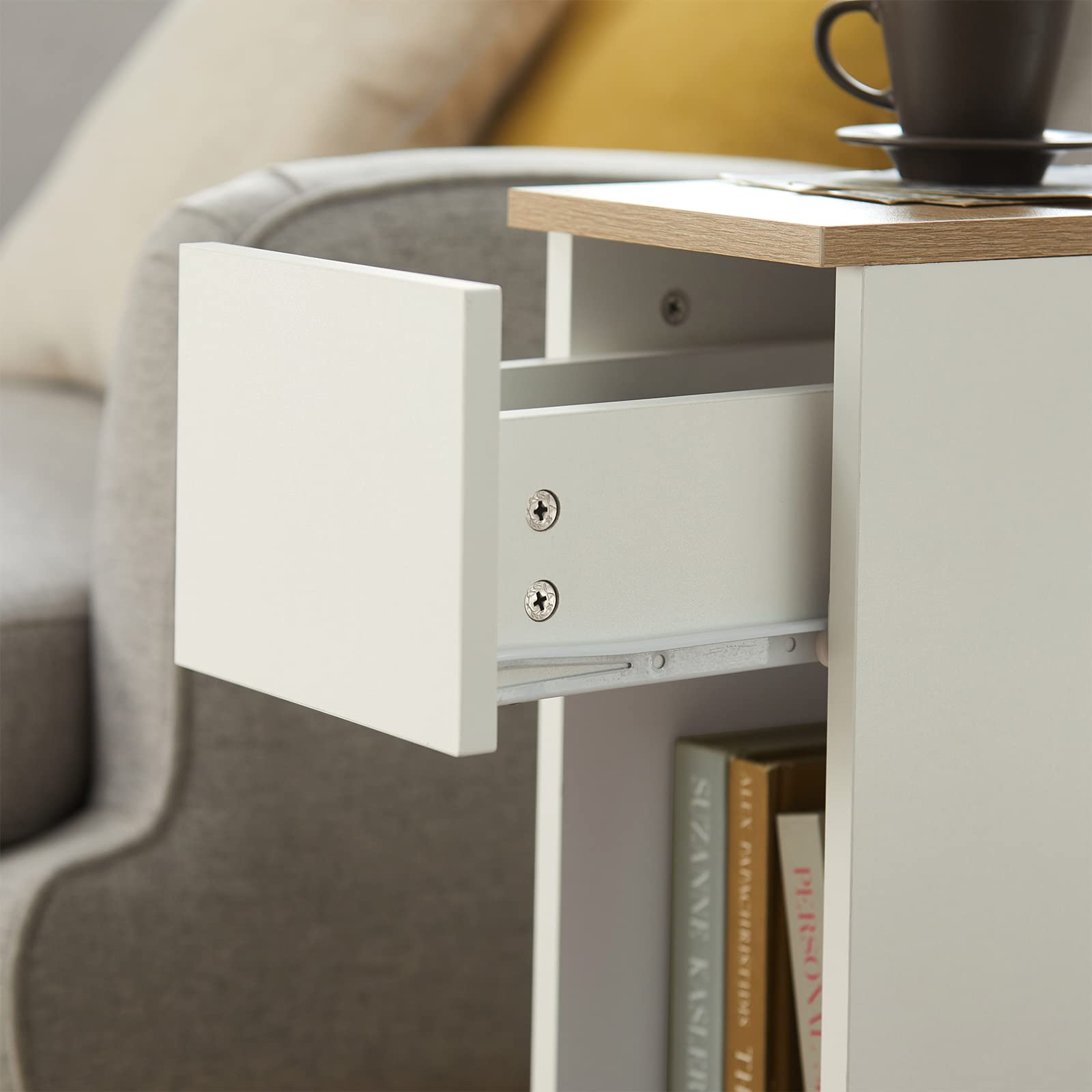 SoBuy set da 2 Comodino camera da letto stretto 20 cm con cassetto comodino salvaspazio & tavolino da letto per piccoli spazi camera da letto soggiorno bianco 20x35x60 cm FBT111-WNx2