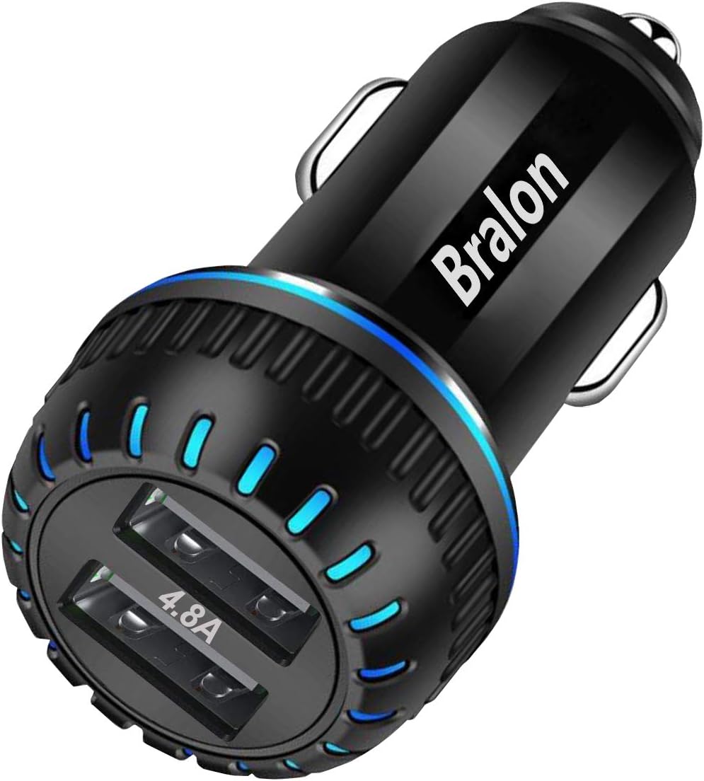 USB Car Charger,Bralon 24W/4.8A 2 USB Fast Car Charger Compatible with Phone 12/12 Pro(Max)/12 Mini/11/11 Pro/XS/Xr/X/8 7 6 S Plus,G-alaxy Note S10 S9 S8 S7,Pad and More
