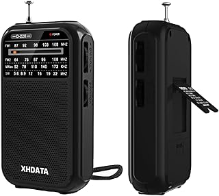 XHDATA D220 małe radio FM AM SW UKW retro, mini przenośne radio, radio na baterie (AA), odbiornik światowy z doskonałym odbiorem i głośnikiem, do użytku na zewnątrz, dla seniorów (czarne)