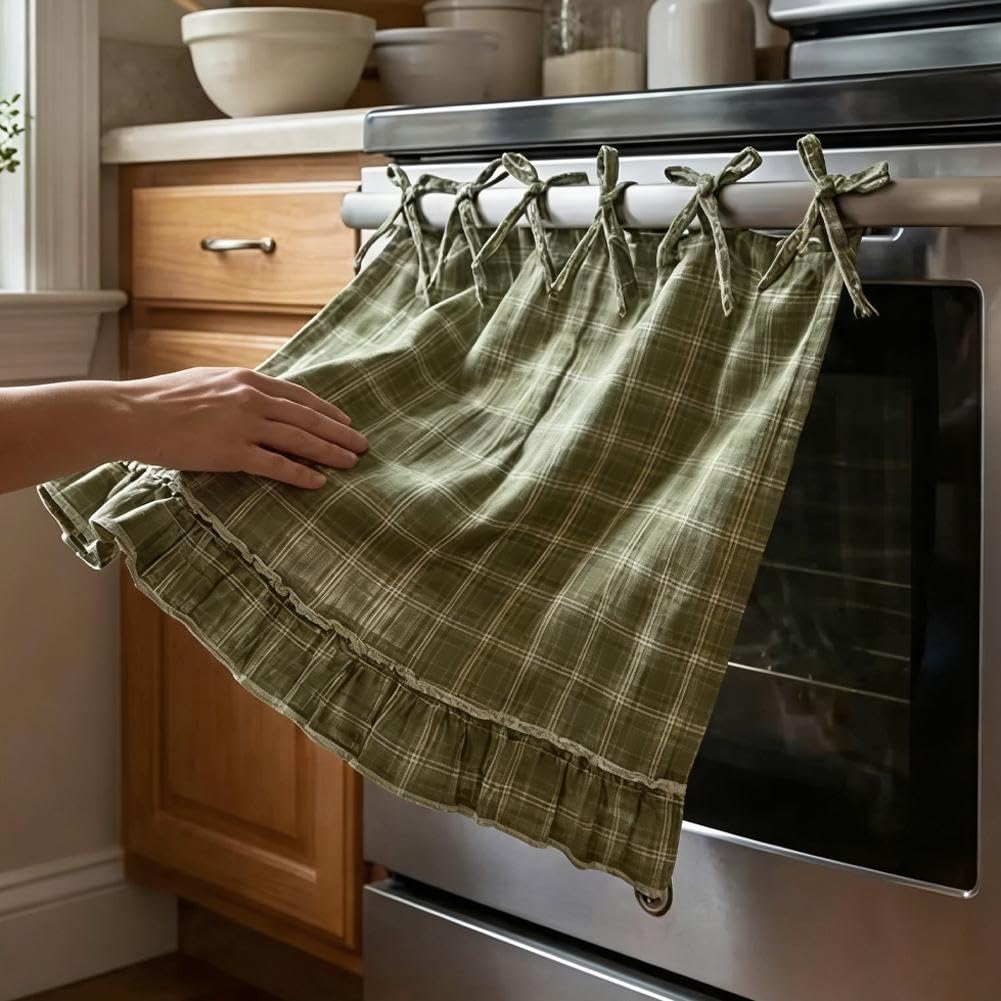 Cortina de horno, falda de horno, cortina de estufa, decoración de cocina de granja, utilizada para puertas de horno estándar, estufas, microondas (verde)