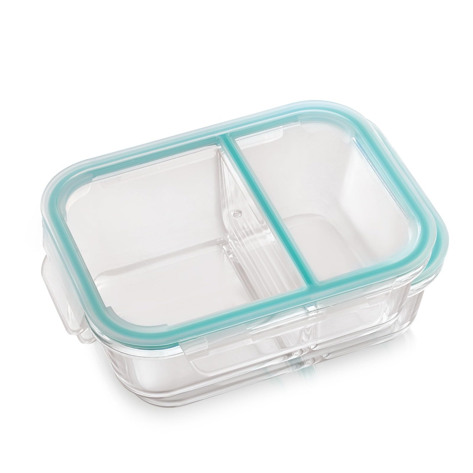 Attro Glassox Lunch Box with Two Compartment & Locking Lid Borosilicate Glass Container Microwave & Freezer Safe Air-Tight Leak-Proof 980ml