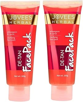 Jovees Herbal De-Tan Face Pack | Contains Wheat Germ and Carrot | For Tan Removal and Skin Revitalization | Bright and Glowing Skin 100gm (Pack of 2)