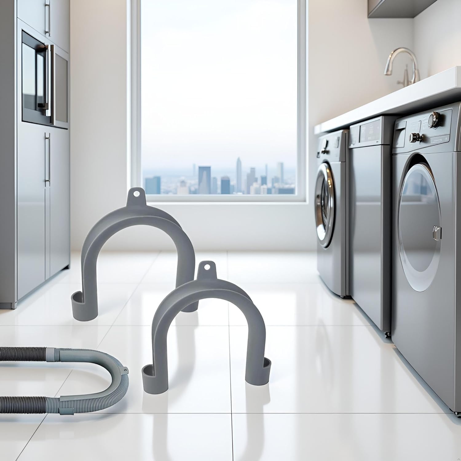 2Pcs Gray Plastic U-Shape Washing Machine Drain Hose Holder - Secure & Organize Drain Hose, 2 Pack