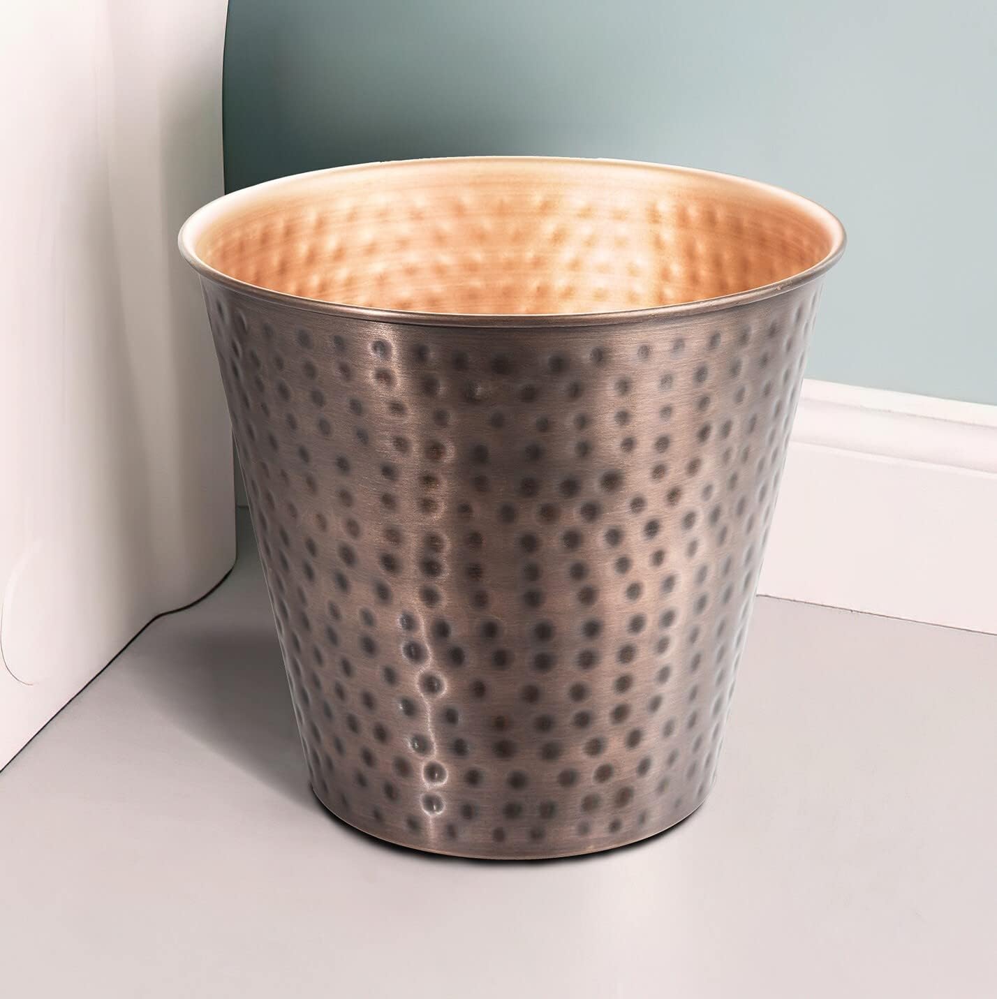 Monarch Abode 19628 Hand Hammered Metal Wastebasket Trash Can for Home Office Bedroom, Decorative Wastebasket, Modern Bathroom Decor, Durable, Antique Copper Finish