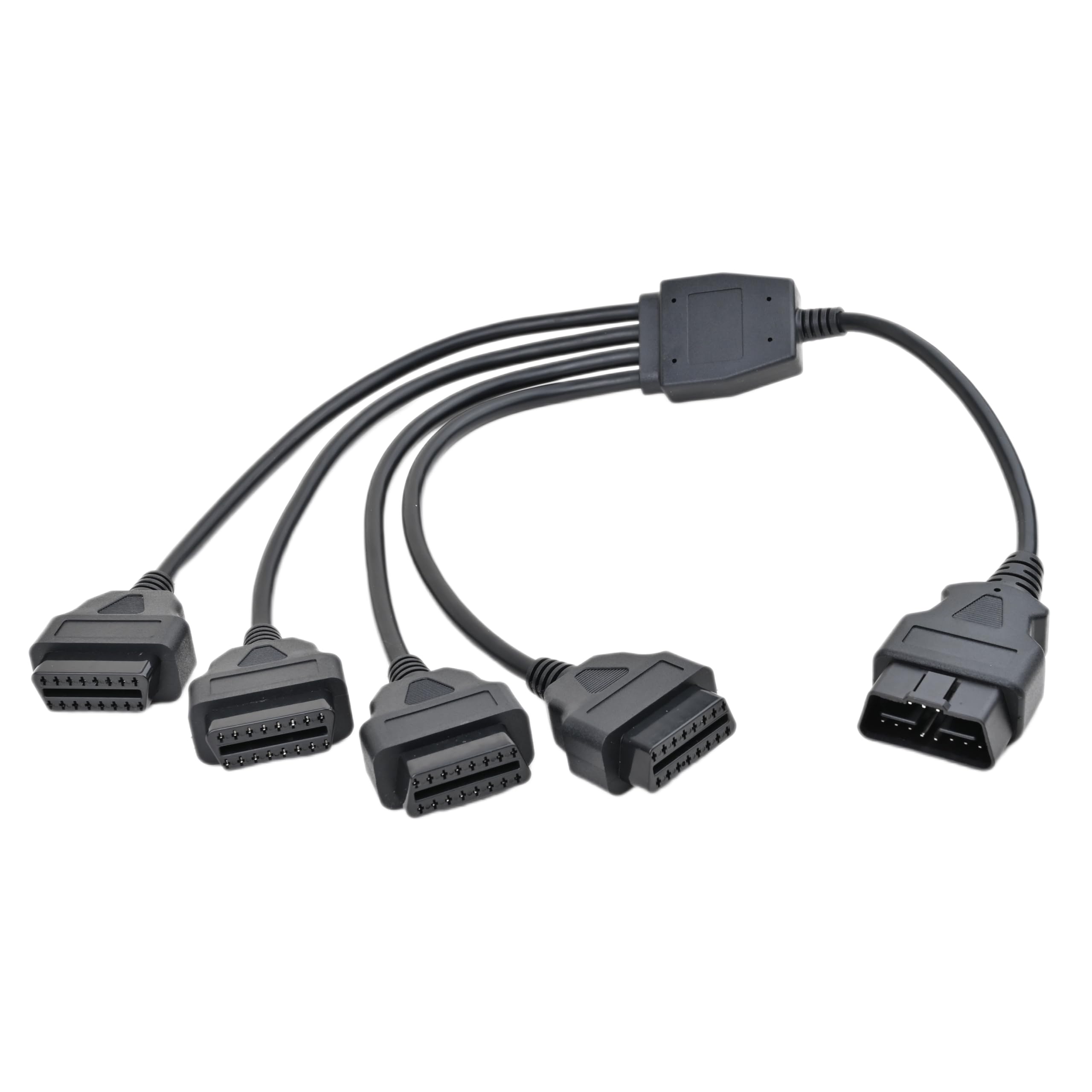 OLLGEN 1.64 Feet 50cm OBD II OBD2 16 Pin Right Angle 1 Male Splitter to 4 Female Extension Cable Car Diagnostic Extender Cord Adapter