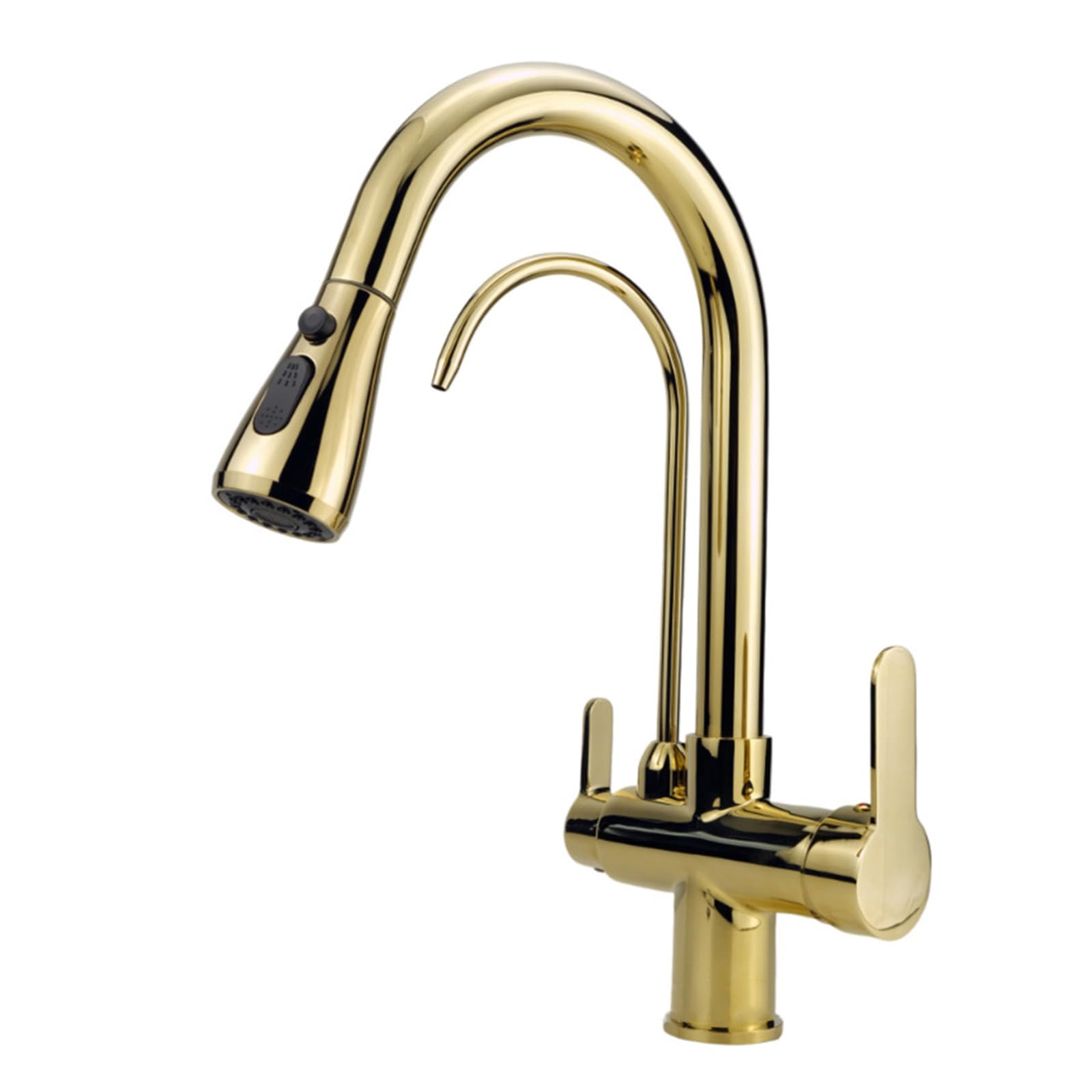 ZYCHSJXA 3 Way Taps for Kitchen Sink with Spray Drinking Water Tap Gold Gooseneck 2 Mode Rotatable Faucet