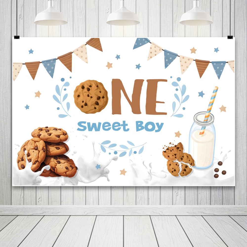 AWERT 3 x 2,4 m 'Happy 1st Birthday' tło baner jeden słodki chłopiec mleko ciasteczka urocze tło fotograficzne chłopcy pierwsze urodziny baby shower przyjęcie dekoracje materiały