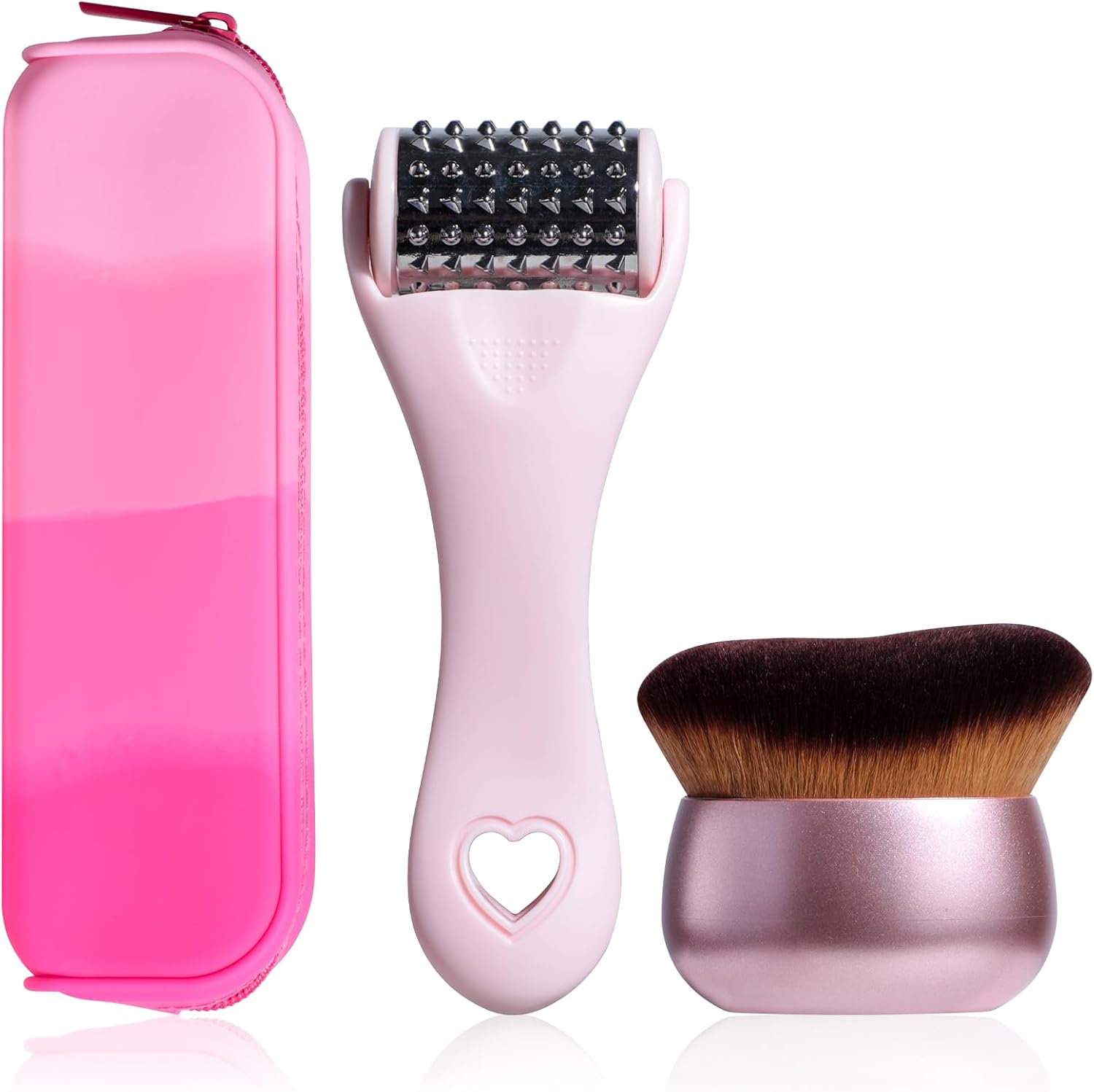 JPNK Extra Large Body Makeup Brush for Self Tanner, Leg Makeup &Bronzer Blend & Roller-Skin Care Face Massager with Silicone Makeup Bag