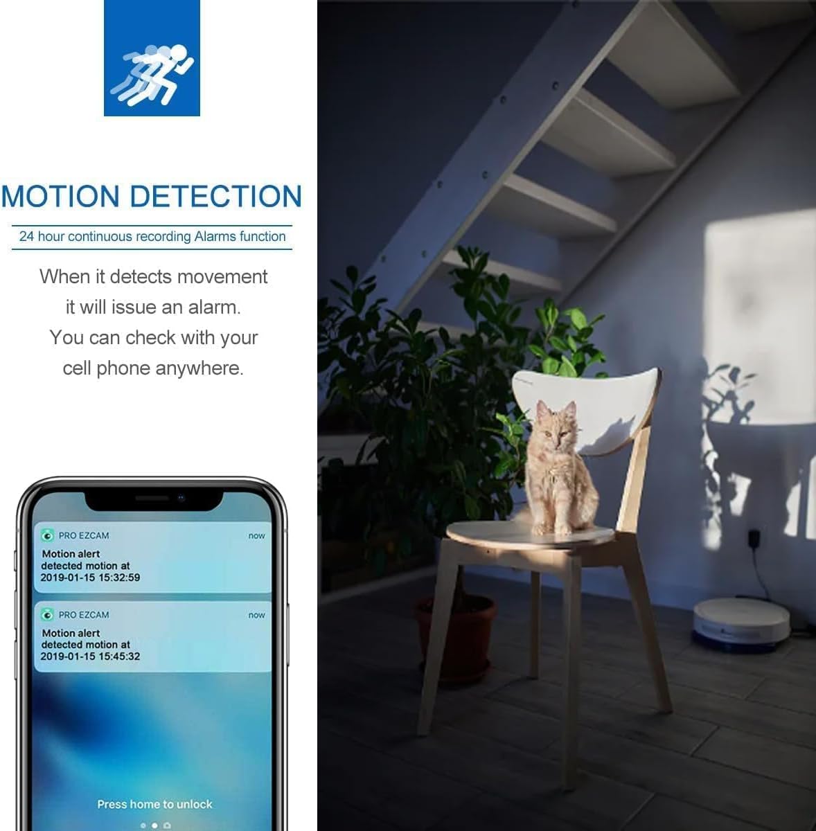 WiFi Camera Clock, 1080P HD Wireless Security Camera with Night Vision, Motion Detection, Mobile Alerts, Pet Camera with Phone App, Indoor Nanny Cam for Home & Office
