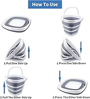 Vista 4 de Paquete de 2 cubos plegables de 10 litros y 2.6 galones, cubo de limpieza plegable, portátil, pequeño, suministros de agua de plástico