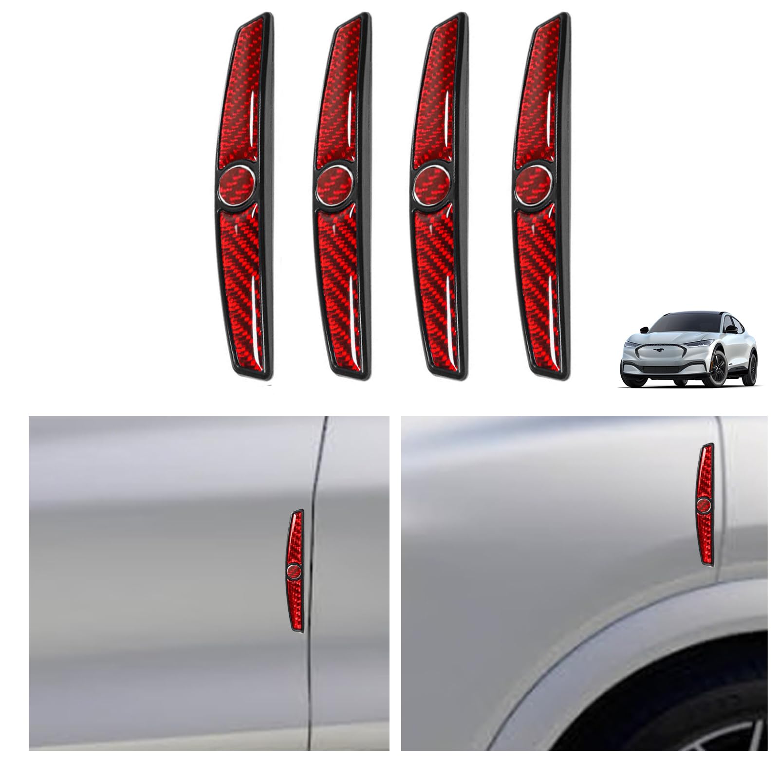 4PCS Car Door Anti-Collision Stickers Compatible with Ford Mustang Mach E Real Carbon Fiber Exterior Accessories Safety Protective Decorations Sticker Decal Trim Strip Sticker Decor (Red)